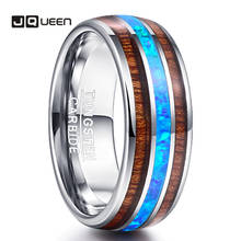 JQUEEN  8mm Wide Dome Steel Inlaid with Two Acacia  True Blue Opal Tungsten Steel Ring Wedding Rings 2024 - buy cheap