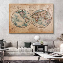 Mapa Retro antiguo, mapa del mundo Vintage, carteles e impresiones, mapa antiguo, pintura en lienzo, imagen artística de pared para decoración del hogar y sala de estar 2024 - compra barato