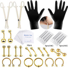 42/49pc Tongue Nose Belly Button Body Jewelry Piercing Ring Clamp Gloves Needles Tool Ear Plug Prong Earring Internally Threaded 2024 - buy cheap