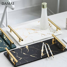 Marble Texture Trays Decorative Gold Handle Glazed Ceramic Plates Jewelry Tray Cosmetics Organizer Dressing Table Decoration 2024 - buy cheap