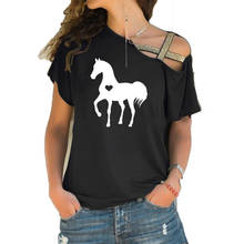 Camiseta cavalo com coração, presente para amantes de cavalo, roupas equestre, festa de aniversário irregular, faixa de cruz 2024 - compre barato
