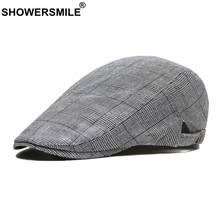 SHOWERSMILE Mens Beret Cotton Houndstooth Flat Cap Male Grey Plaid Gatsby Vintage Summer Casual Duckbill Directors Hats And Caps 2024 - buy cheap