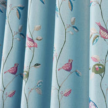 Blue American Pastoral Curtains For Bedroom Flower Birds Curtains Fabric Tulle For Living Room Blackout Coffee Curtains AG181&3 2024 - buy cheap