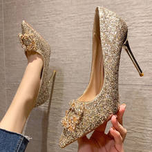 Sexy Fashion Bling High Heels Party Pointed Toe Thin Heels Sequined Cloth Slip-On Spring/Autumn Wedding 10.5con High Heels Solid 2024 - buy cheap