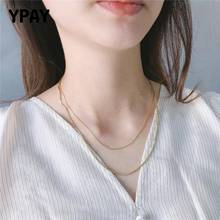 Ypay pure 925 prata esterlina colares para as mulheres coréia banhado a ouro camadas duplas caixa de corrente colar fina festa jóias ymn168 2024 - compre barato