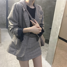 Casaco chique coreano, jaqueta feminina, xadrez, mini-saia, roupa para escritório, saia de cintura alta, 2 peças 2024 - compre barato