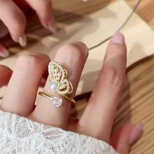 Micro Pave Zircon Pearl Cubic Butterfly Open Rings For Women Classic Etrendy New Fashion Jewelry bijoux Wholesale 2024 - buy cheap