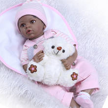 Muñeca africana de bebé reborn para niñas, muñeco de vinilo de silicona suave, color negro, 55cm 2024 - compra barato
