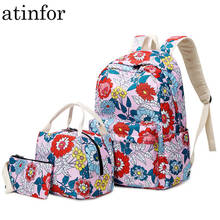 Waterproof Flower Printing School Bag for Teenagers Girls Nylon Bag Set  Women Backpack Lunch Box Student Book Bags 2024 - buy cheap