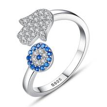 Women Trend Ring Fashion Retro Flower Blue Eye Hamsa Hand Rhinestone Inlaid Open Finger Ring Wedding Jewelry Gift 2024 - buy cheap