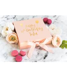 Estampado metalizado personalizado, auténtico Caja de regalo para cumpleaños con nombre de oro rosa, caja de regalo nupcial personalizada, feliz boda, color negro, 30 2024 - compra barato