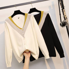 Suéter feminino tricô manga comprida, decote v botões casual folgado 2024 - compre barato