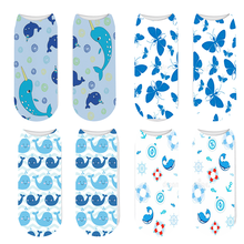 Новая мода 3D с принтом милые носки до лодыжки для женщин Дельфин бабочка пляжное забавные хлопковые короткие носки с удовольствием в Корейском стиле Harajuku Kawaii Носки 2024 - купить недорого