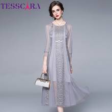 TESSCARA-vestido de lujo de malla con cuentas para mujer, vestido elegante de fiesta, boda, diseño Vinatge, alta calidad, Verano 2024 - compra barato