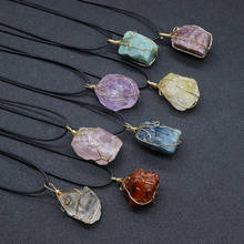 Natural Irregular Raw Stone Crystal Pendent Necklace Handmade Gold Wire Wrapped Reiki Healing Quartz Stone Amethysts Pendants 2024 - buy cheap