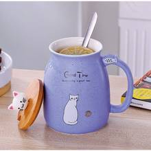 Taza de cerámica con dibujos animados para niños, vaso con tapa, cuchara, bonito gato, resistente al calor, regalos novedosos 2024 - compra barato