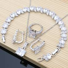 Natural 925 Silver Bridal Jewelry White Zircon Jewelry Sets For Women Wedding Earrings Pendant Necklace Rings Bracelet 2024 - buy cheap