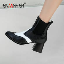 ENMAYER  Ankle Boots for Women Basic Pointed Toe Square Heel Slip-On High Heel Boots Mixed Colors Short Plush Women Shoes 34-43 2024 - buy cheap