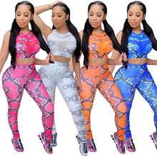 Print Sexy 2 Piece Set conjuntos de mujer Sleeveless Lace Up Crop Top and Pant Suit two Piece Sets 2 Pcs Outfits tracksuit Women 2024 - buy cheap