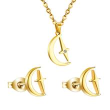 LUXUKISSKIDS 316L Stainless Steel Sets Product moon star gold jewelry set Necklace Small Stud Earring Set jewelry wholesale 2024 - buy cheap