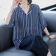Women's Spring Summer Style Chiffon Blouse Shirt Women's Loose Half Sleeve Striped V-Neck Casual Tops SP1093 2024 - buy cheap