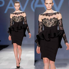 Black Cocktail Dresses Sheath Long Sleeves Lace Ruffles Knee Length See Through Elegant Homecoming Dresses 2024 - buy cheap