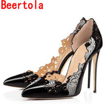 Женская обувь из лакированной кожи; пикантные туфли-лодочки с острым носком; женские Вечерние туфли на высоком каблуке-шпильке; Цвет черный, белый; большие размеры 2024 - купить недорого