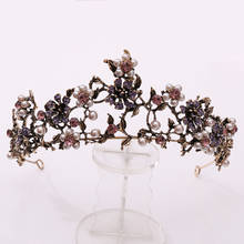 Baroque Vintage Black Purple Crystal Pearls Bridal Tiaras Crown Rhinestone Pageant Diadem Veil Tiara Wedding Hair Accessories 2024 - buy cheap