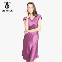 LilySilk-camisones de seda 100 para mujer, vestido de noche con cuello en V puro, manga corta, 22 momme, media pantorrilla, envío gratis 2024 - compra barato