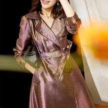 2020 New Spring Autumn Womens Fashion Double Breasted Purple Golden Glitters Trench Coat , 3xl Long Coats for Woman Clothes 2024 - buy cheap