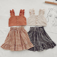 Kids Baby Girls Summer Clothing Sets Suit Girls Sling Short Top + Plaid Skirt Summer New Children Outfits  3-8Y Kids Clothes 2024 - buy cheap