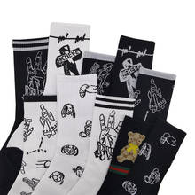 10 пар/упак. Для мужчин женские Harajuku с узором в стиле «хип-хоп хлопковая Футболка со смешным оригинальные носки сетчатые носки пара уличная черный, белый цвет дышащие гольфы 2024 - купить недорого