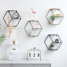 Metal Hexagonal Wall-Mounted Hanging Decor Shelf Flowers Books Crafts Storage Rack Home Living Room Bedroom Shelves Decoration 2024 - buy cheap