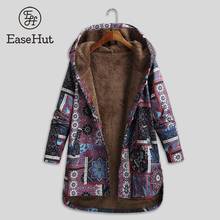 EaseHut Women Loose Casual Hooded Coat Vintage Floral Print Fleeces Lining Buttoned Coats Autumn Parka Casual Outwear Plus Size 2024 - buy cheap