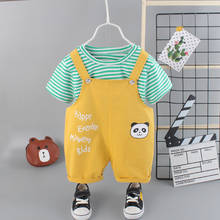 2021 New Children Clothes Suit Baby Boy Girl Strips T Shirt Cartoon Panda overalls Pants 2Pcs/set Kids Toddler Casual Tracksuits 2024 - buy cheap