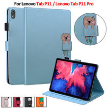 Capa de couro para tablet, capa fofa de gato urso pu para xiaoxin pad pro carteira com suporte para lenovo tab p11 p11 pro capa para tablet 2024 - compre barato