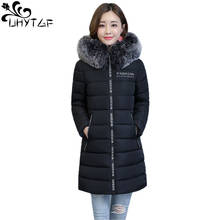 UHYTGF-abrigo cálido de Invierno para mujer, Parka con cuello de piel grande, chaqueta gruesa coreana para mujer, L-6XL de algodón de talla grande X389 2024 - compra barato