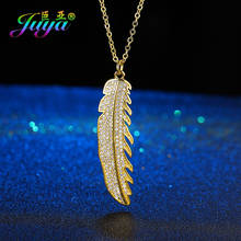 Juya Handmade Fashion Jewerly Supplies Micro Pave Zircon Feather Key Pendant Necklace For Women Wedding Evening Party Jewelry 2024 - buy cheap