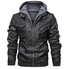 Chaqueta de cuero para motocicleta para hombre, sombrero desmontable, informal, de cuero para motorista, con cremallera, abrigo de PU, de béisbol, talla Europea, Nueva 2024 - compra barato