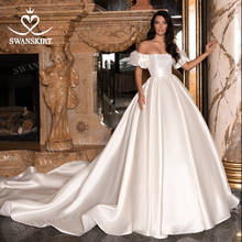 Fashion Satin Wedding Dress 2021 Open Back 2 In 1 Sleeve A-Line Vestido De Novia Princess SwanSarah F327 Plus Size Bride Gown 2024 - buy cheap
