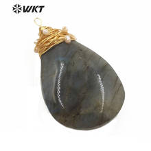 WT-P1532 WKT Natural Pearl And Brass Wire Warpped Water Drop Labradorite Pendant Stone Pendant For Women Fashion Jewelry Making 2024 - buy cheap