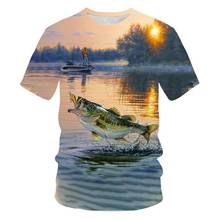 Camiseta de pesca de manga corta para hombre y mujer, camisa informal con estampado Digital de peces en 3D, cuello redondo, 100-6xl 2024 - compra barato