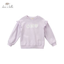 DKS16623 dave bella spring 5Y-13Y kids girls clothes children fashion ruched letter T-shirt girls high quality fashion tees 2024 - buy cheap