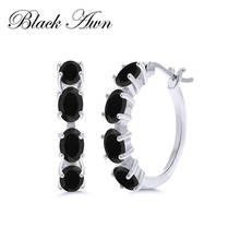 Black Awn New Classic Silver Round Black Trendy Spinel Engagement Hoop Earrings for Women Fashion Jewelry I193 2024 - buy cheap
