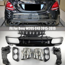 Губа диффузора заднего бампера с наконечниками выхлопа для Mercedes-Benz C-Class W205 C43 C63 Sedan Sport 2015 2016 2017 2018 2019 2024 - купить недорого
