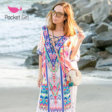 Pocket Girl 2020 Women Cover Ups Vestido Playa Print Chiffon Loose Shawl Kimono Cardigan Shirt Blouse Floral Beachwear Cover Up 2024 - buy cheap