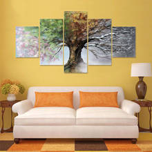 Arte de árvore para quatro estações, tela impressa modular hd, pôster 5 painéis de pintura, decoração de casa, sala de estar, arte de parede, imagens 2024 - compre barato