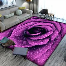 Alfombra con diseño de rosa púrpura para sala de estar, tapete grande con estampado 3D, ideal para dormitorio, decoración de habitación de niñas 2024 - compra barato