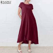 Women's Cotton Sundress ZANZEA 2021 Elegant Solid Maxi Dress Casual Short Sleeve Summer Vestidos Female O Neck Robe Plus Size 2024 - buy cheap