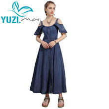 Летнее платье 2020 Yuzi.may Boho Новое джинсовое женское платье с открытыми плечами однобортное платье с расклешенным подолом A82228 2024 - купить недорого
